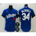 Men's Los Angeles Dodgers #34 Fernando Valenzuela Blue #2 #20 Patch City Connect Flex Base Stitched Jersey