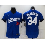 Men's Los Angeles Dodgers #34 Fernando Valenzuela Blue 2021 City Connect Flex Base Stitched Jersey