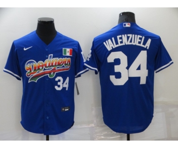 Men's Los Angeles Dodgers #34 Fernando Valenzuela Blue Stitched MLB Cool Base Nike Fashion Jersey