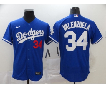 Men's Los Angeles Dodgers #34 Fernando Valenzuela Blue Stitched MLB Flex Base Nike Jersey