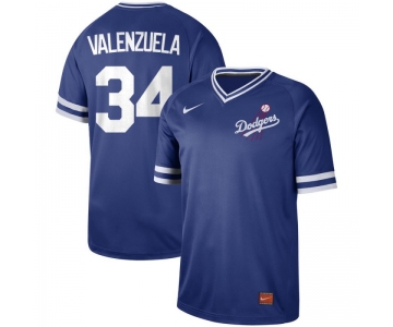 Men's Los Angeles Dodgers 34 Fernando Valenzuela Blue Throwback Jersey