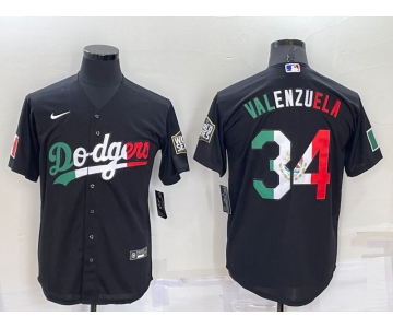 Men's Los Angeles Dodgers #34 Fernando Valenzuela Mexico Black Cool Base Stitched Baseball Jersey