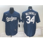 Men's Los Angeles Dodgers #34 Fernando Valenzuela Navy Blue Pinstripe Stitched MLB Cool Base Nike Jersey