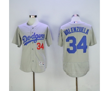 Men's Los Angeles Dodgers #34 Fernando Valenzuela Retired Gray 2016 Flexbase Majestic Baseball Jersey