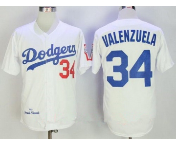 Men's Los Angeles Dodgers #34 Fernando Valenzuela White 1981 Throwback Cooperstown Collection Stitched MLB Mitchell & Ness Jersey