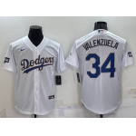 Men's Los Angeles Dodgers #34 Fernando Valenzuela White Gold Championship Stitched MLB Cool Base Nike Jersey