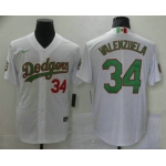 Men's Los Angeles Dodgers #34 Fernando Valenzuela White Green Mexico 2020 World Series Stitched MLB Jersey