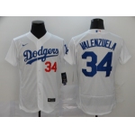 Men's Los Angeles Dodgers #34 Fernando Valenzuela White Stitched MLB Flex Base Nike Jersey