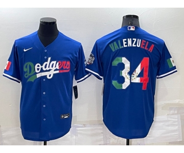 Mens Los Angeles Dodgers #34 Toro Valenzuela Royal Mexico Cool Base Stitched Baseball Jersey