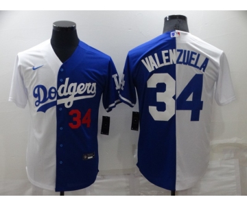 Mens Los Angeles Dodgers #34 Toro Valenzuela White Blue Split Cool Base Stitched Baseball Jersey