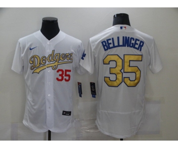 Men's Los Angeles Dodgers #35 Cody Bellinger 2021 White Gold Sttiched Jersey