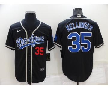 Men's Los Angeles Dodgers #35 Cody Bellinger Black Blue Name Stitched MLB Cool Base Nike Jersey