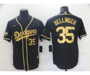 Men's Los Angeles Dodgers #35 Cody Bellinger Black Gold Stitched MLB Cool Base Nike Jersey