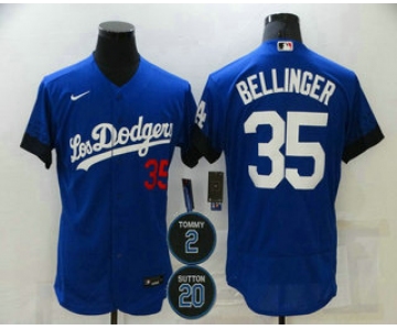 Men's Los Angeles Dodgers #35 Cody Bellinger Blue #2 #20 Patch City Connect Flex Base Stitched Jersey