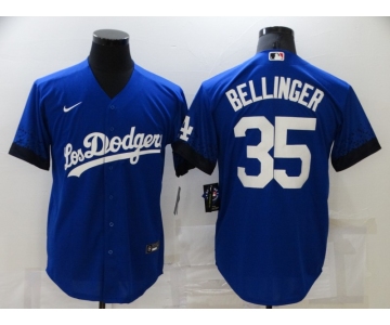 Men's Los Angeles Dodgers #35 Cody Bellinger Blue 2021 City Connect Number Cool Base Stitched Jersey