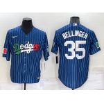 Men's Los Angeles Dodgers #35 Cody Bellinger Navy Blue Pinstripe Mexico 2020 World Series Cool Base Nike Jersey