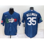 Men's Los Angeles Dodgers #35 Cody Bellinger Navy Blue Pinstripe Mexico 2020 World Series Cool Base Nike Jersey