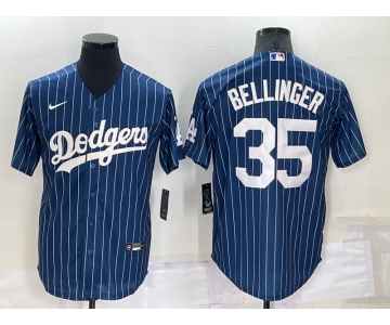 Men's Los Angeles Dodgers #35 Cody Bellinger Navy Blue Pinstripe Stitched MLB Cool Base Nike Jersey