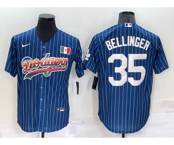 Men's Los Angeles Dodgers #35 Cody Bellinger Rainbow Blue Red Pinstripe Mexico Cool Base Nike Jersey