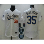 Men's Los Angeles Dodgers #35 Cody Bellinger White Gold #2 #20 Patch Stitched MLB Flex Base Nike Jersey