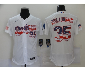 Men's Los Angeles Dodgers #35 Cody Bellinger White USA Flag Stitched MLB Flex Base Nike Jersey