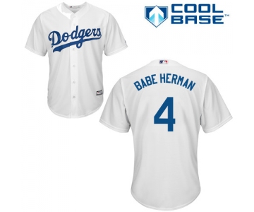 Men's Los Angeles Dodgers #4 Babe Herman Replica White Home Cool Base Baseball Jersey