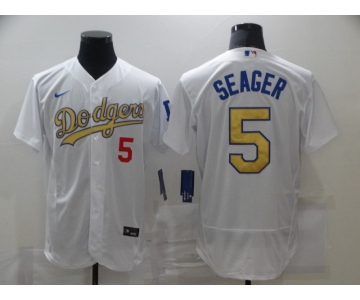 Men's Los Angeles Dodgers #5 Corey Seager 2020 White Gold Sttiched Nike MLB Jersey