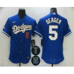 Men's Los Angeles Dodgers #5 Corey Seager Blue #2 #20 Patch Stitched MLB Flex Base Nike Jersey