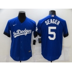 Men's Los Angeles Dodgers #5 Corey Seager Blue 2021 City Connect Cool Base Stitched Jersey