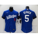 Men's Los Angeles Dodgers #5 Corey Seager Blue 2021 City Connect Flex Base Stitched Jersey