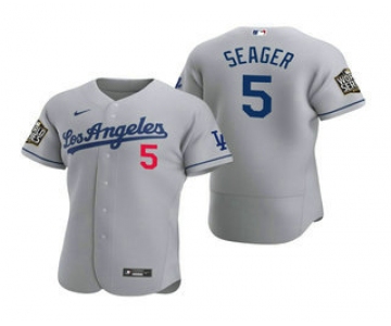 Men's Los Angeles Dodgers #5 Corey Seager Gray 2020 World Series Authentic Road Flex Nike Jersey