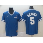 Men's Los Angeles Dodgers 5 Corey Seager Royal Throwback Jersey