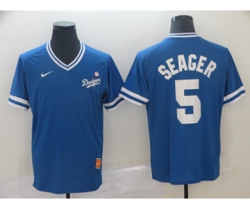 Men's Los Angeles Dodgers 5 Corey Seager Royal Throwback Jersey