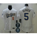 Men's Los Angeles Dodgers #5 Corey Seager White #2 #20 Patch Flex Base Sttiched MLB Jersey