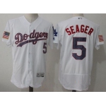 Men's Los Angeles Dodgers #5 Corey Seager White 2017 Independence Stars & Stripes Stitched MLB Majestic Flex Base Jersey