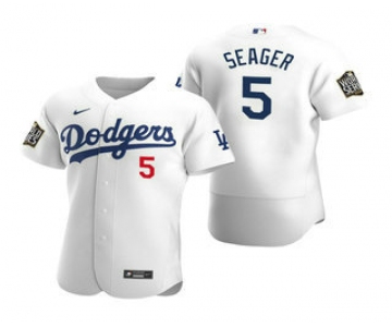 Men's Los Angeles Dodgers #5 Corey Seager White 2020 World Series Authentic Flex Nike Jersey