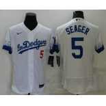 Men's Los Angeles Dodgers #5 Corey Seager White 2021 City Connect Flex Base Stitched Jersey