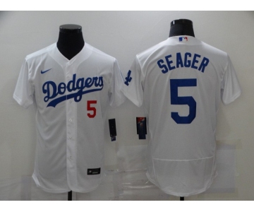 Men's Los Angeles Dodgers #5 Corey Seager White Stitched MLB Flex Base Jersey