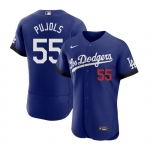 Men's Los Angeles Dodgers #55 Albert Pujols Blue 2021 City Connect Flex Base Stitched Jersey