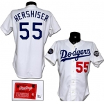 Men's Los Angeles Dodgers 55 Orel Hershiser White 1993 Game Worn Cool Base Jersey