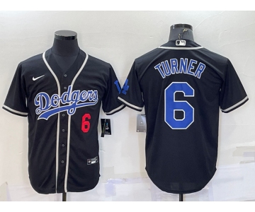 Men's Los Angeles Dodgers #6 Trea Turner Black Cool Base Stitched Baseball Jersey