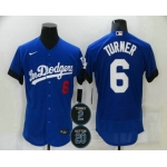 Men's Los Angeles Dodgers #6 Trea Turner Blue #2 #20 Patch City Connect Flex Base Stitched Jersey