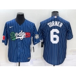 Men's Los Angeles Dodgers #6 Trea Turner Navy Blue Pinstripe 2020 World Series Cool Base Nike Jersey