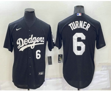 Men's Los Angeles Dodgers #6 Trea Turner Number Black Turn Back The Clock Stitched Cool Base Jersey