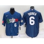 Men's Los Angeles Dodgers #6 Trea Turner Number Navy Blue Pinstripe 2020 World Series Cool Base Nike Jersey