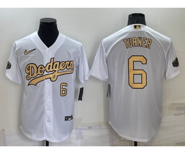 Men's Los Angeles Dodgers #6 Trea Turner Number White 2022 All Star Stitched Cool Base Nike Jersey