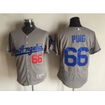 Men's Los Angeles Dodgers #66 Yasiel Puig Gray Road 2016 Flexbase Majestic Baseball Jersey