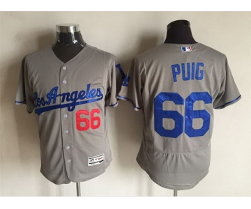 Men's Los Angeles Dodgers #66 Yasiel Puig Gray Road 2016 Flexbase Majestic Baseball Jersey