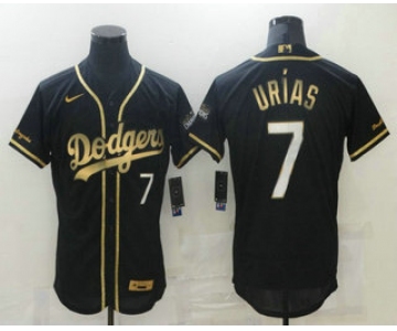 Men's Los Angeles Dodgers #7 Julio Urias Black 2020 Champions Golden Edition Stitched Flex Base Nike Jersey