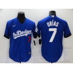 Men's Los Angeles Dodgers #7 Julio Urias Blue 2021 City Connect Number Cool Base Stitched Jersey